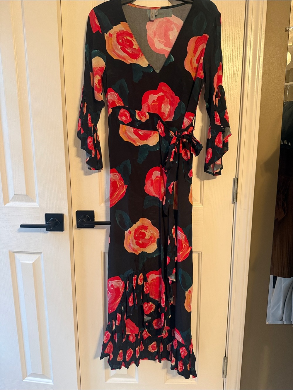 Anthropologie Blank London London Verona Black Floral Wrap Maxi Dress